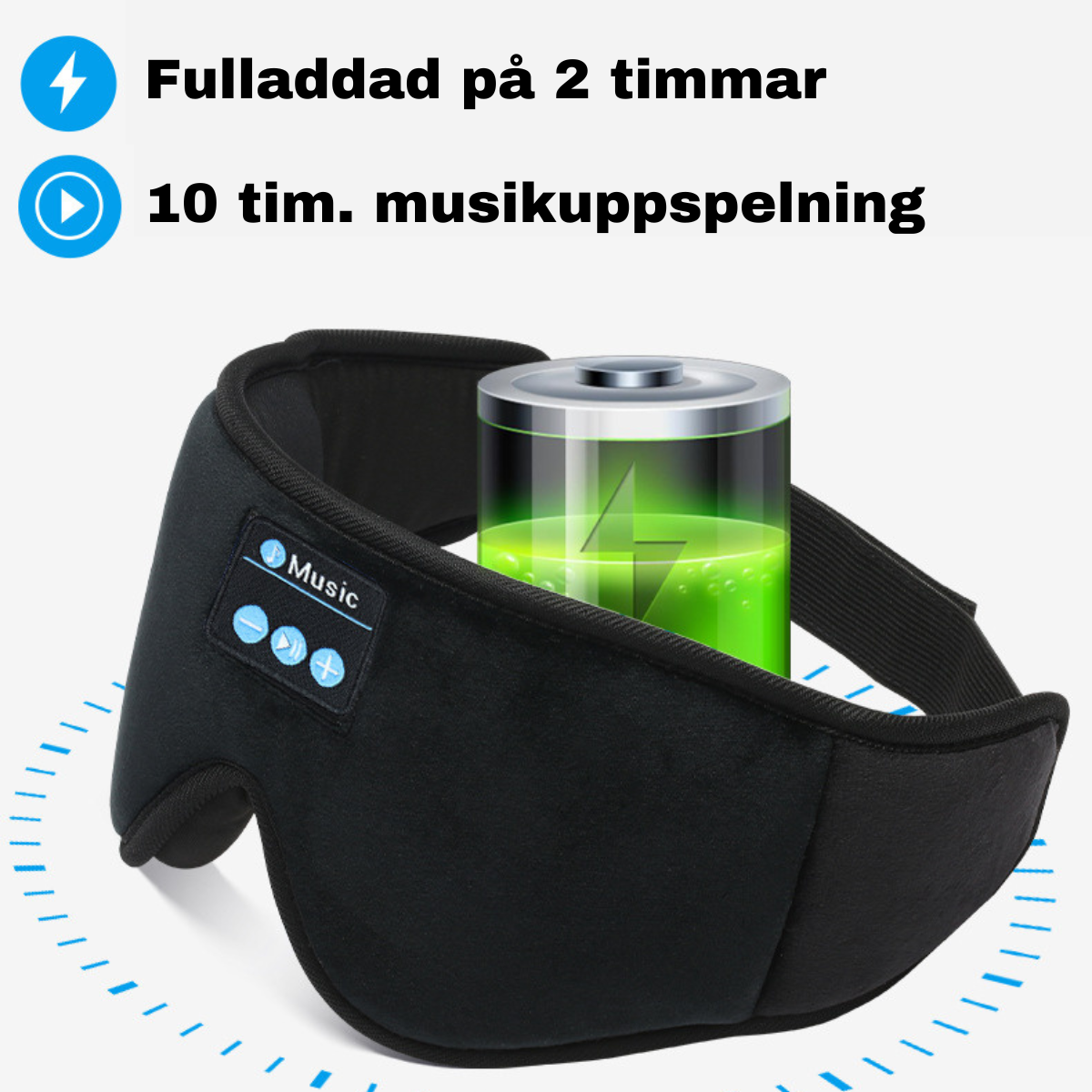 Søvnmaske med innebygde hodetelefoner for dypere søvn